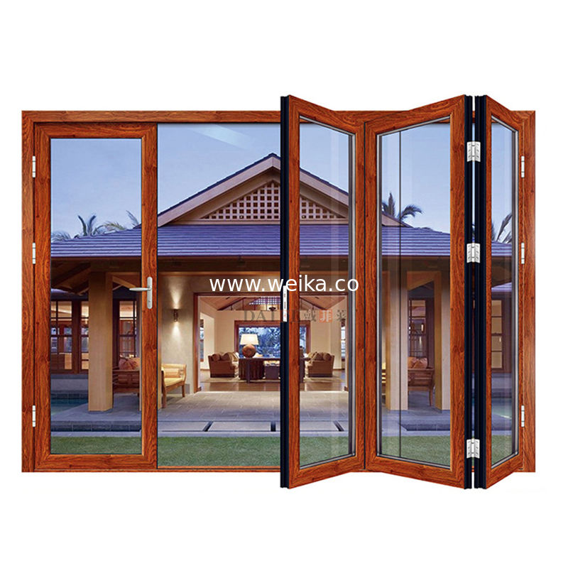 UPVC PVC Δυνατό να αναδιπλωθεί ολισθητή γυάλινη πόρτα 3 Πίνακας Δύο διπλές πόρτες Επιχρισμός ηλεκτροφορέσης
