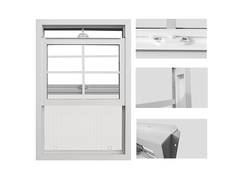 82 vinyl single hung window black white frame